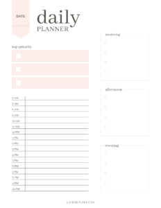 Self-care calendar template page (daily planner)