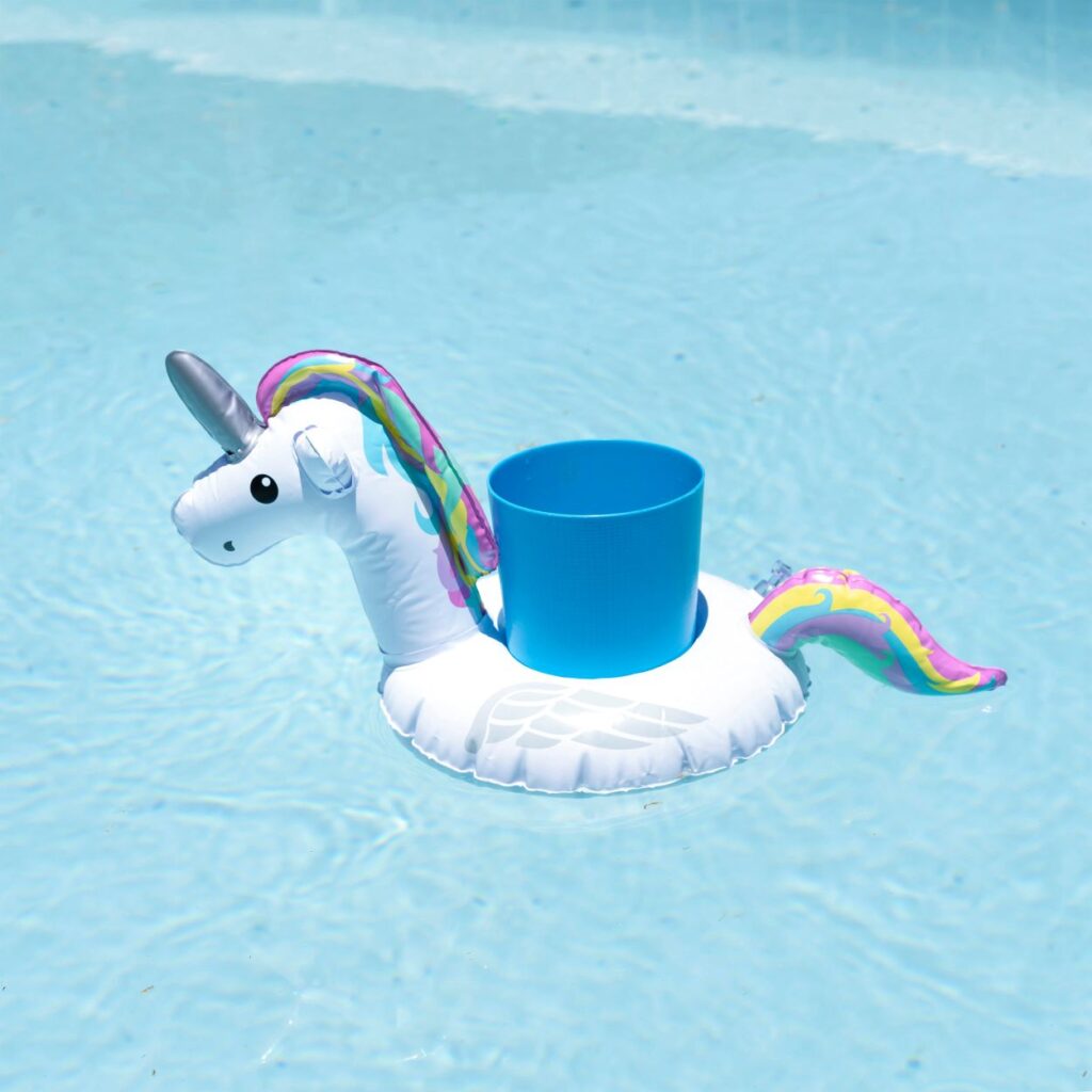 Unicorn floatie with a drink of water in it