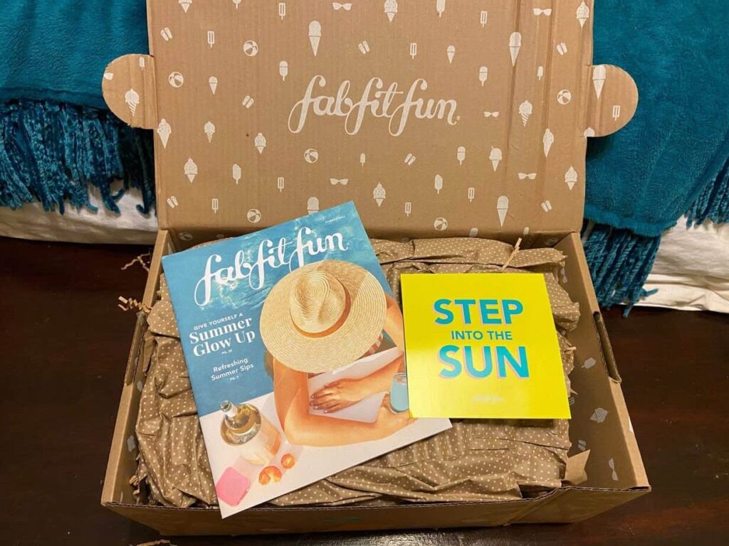 Fabfitfun self care box for women that is fun and cool.  Picture of actual content from user.