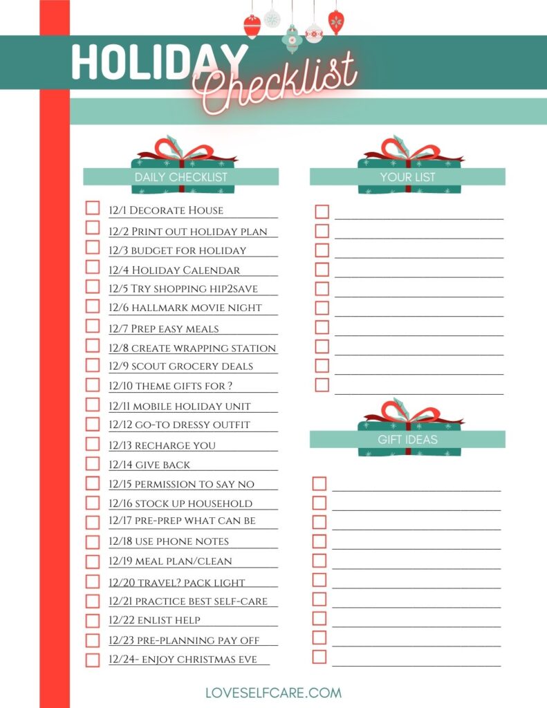Stress Less Holiday Countdown Calendar for Christmas Checklist pdf image