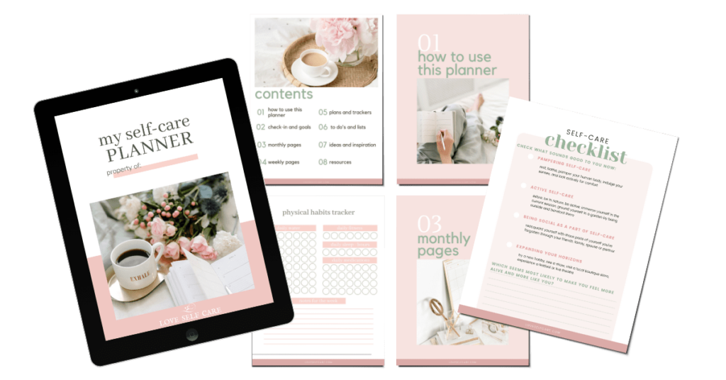Self Care Planner page samples