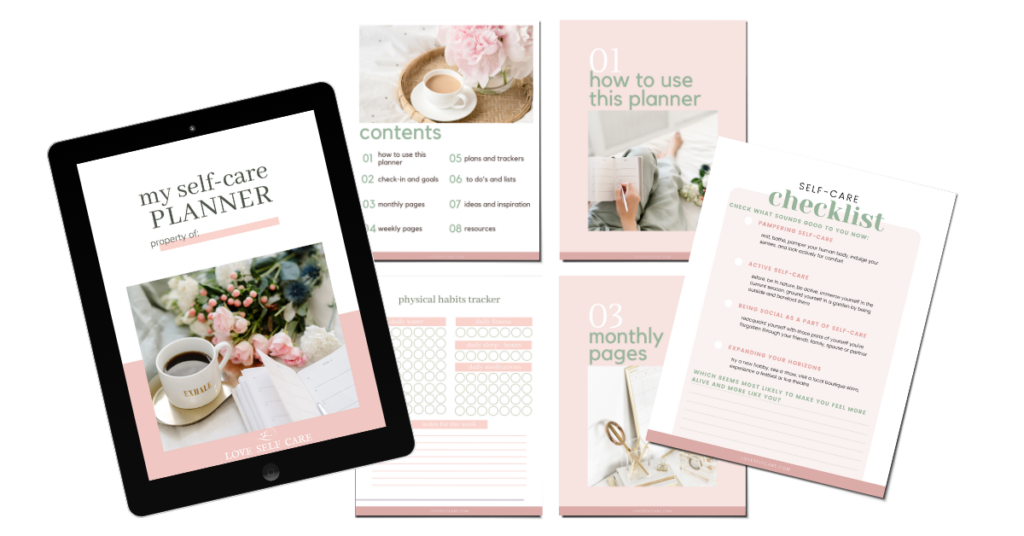 Self-care calendar template planner pages